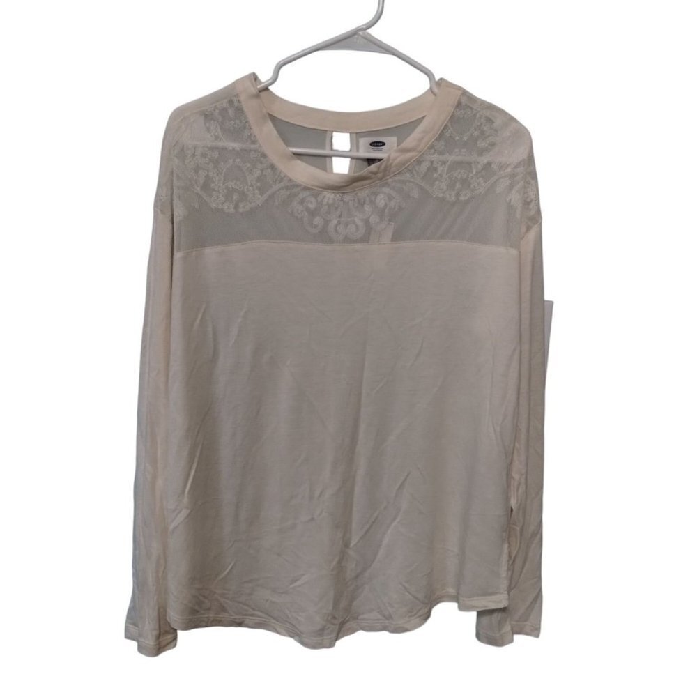Old Navy NWT White Lace Romantic Women's Blouse Petite Size Large Long Sleeves